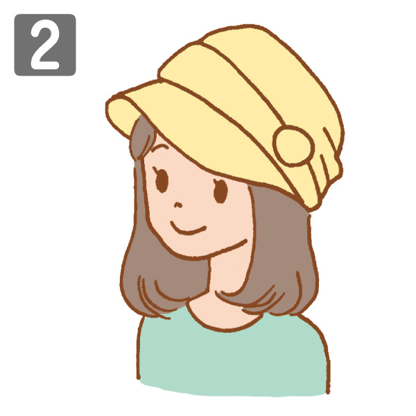 お手持ちの帽子と合わせて前髪の位置などを調節する。